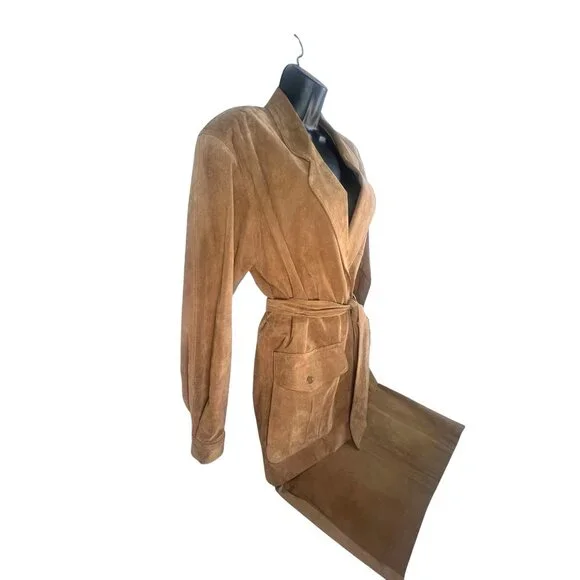 vintage‎ 80's Pia Rucci fine suede safari or western style skirt suit beige sz 8 - Picture 2 of 9